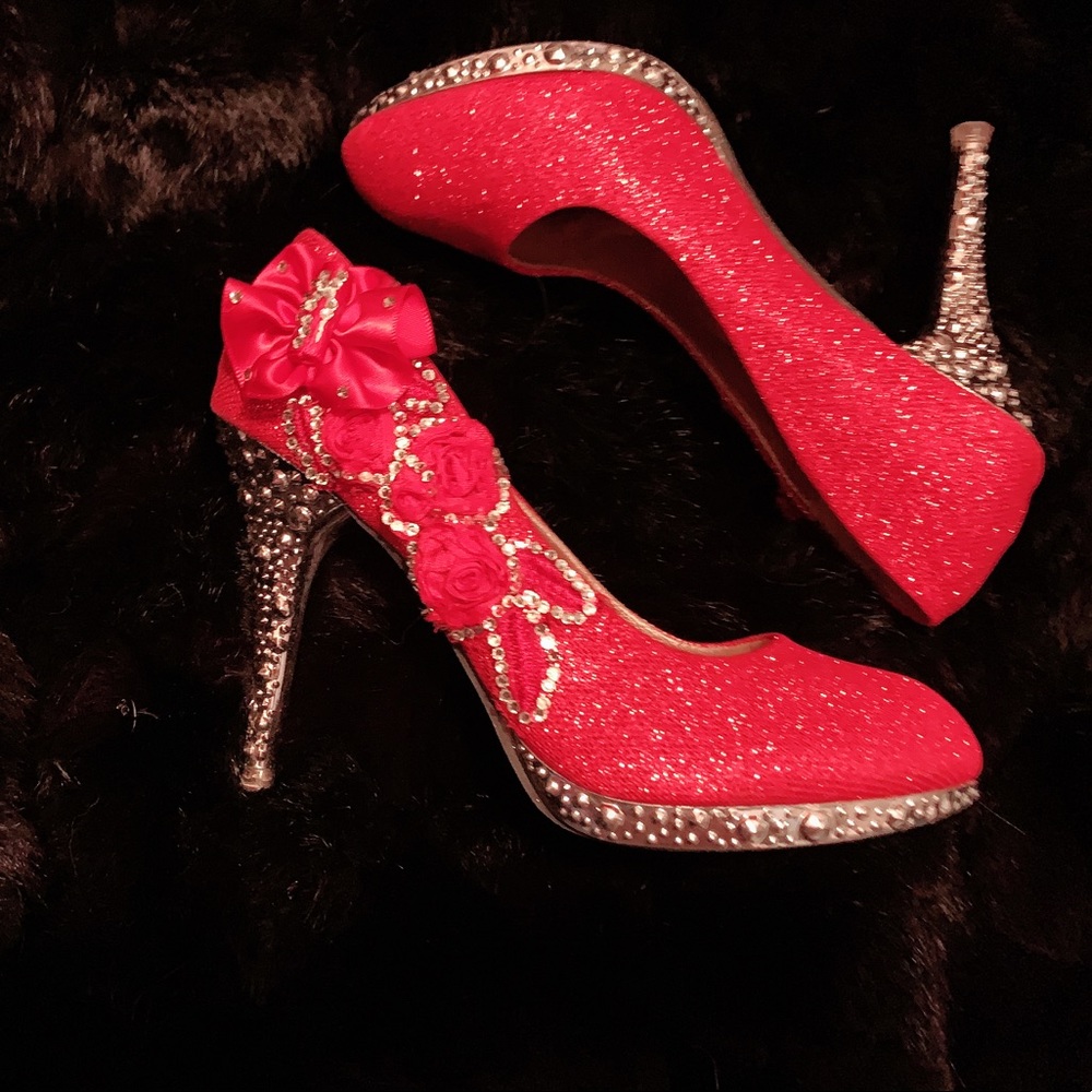 Jeweled sparkling red heels